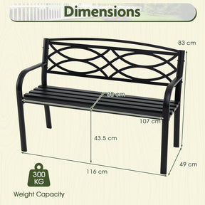 Patio Garden Bench, 116 cm Heavy-Duty Metal Bench with Backrest