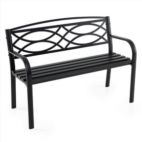 Patio Garden Bench, 116 cm Heavy-Duty Metal Bench with Backrest