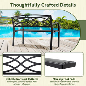 Patio Garden Bench, 116 cm Heavy-Duty Metal Bench with Backrest