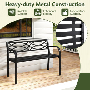 Patio Garden Bench, 116 cm Heavy-Duty Metal Bench with Backrest