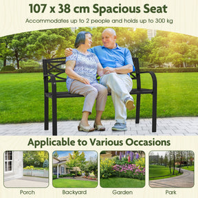 Patio Garden Bench, 116 cm Heavy-Duty Metal Bench with Backrest
