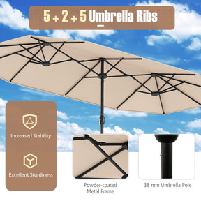4 M Double-sided Patio Umbrella, Extra Large Twin Table Umbrella w/Crank Handle
