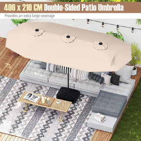 4 M Double-sided Patio Umbrella, Extra Large Twin Table Umbrella w/Crank Handle