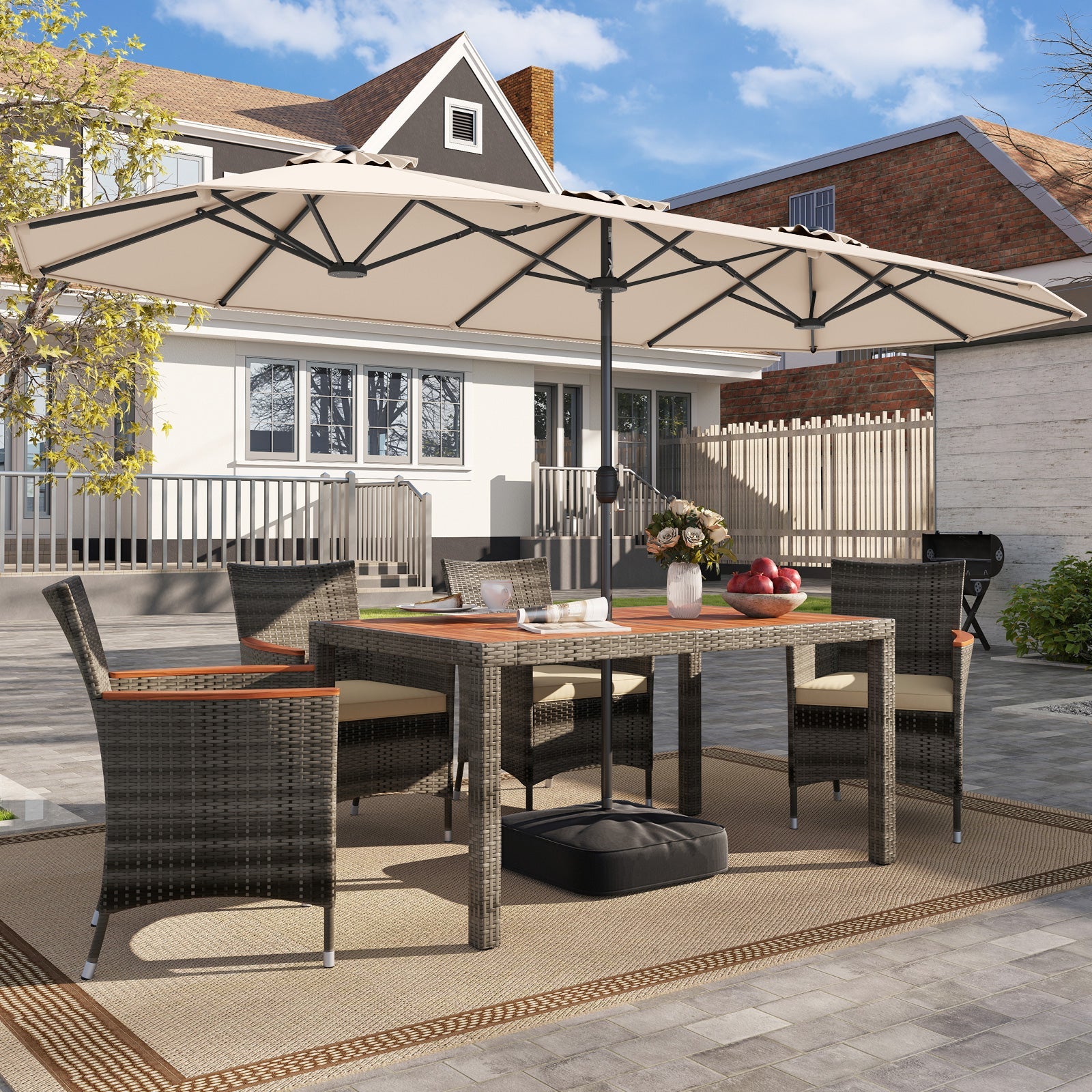 4 M Double-sided Patio Umbrella, Extra Large Twin Table Umbrella w/Crank Handle