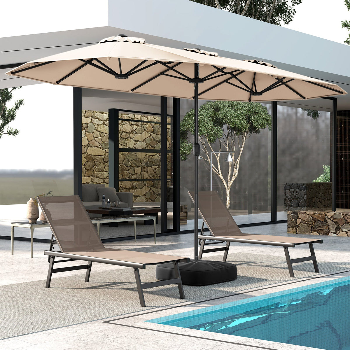 4 M Double-sided Patio Umbrella, Extra Large Twin Table Umbrella w/Crank Handle