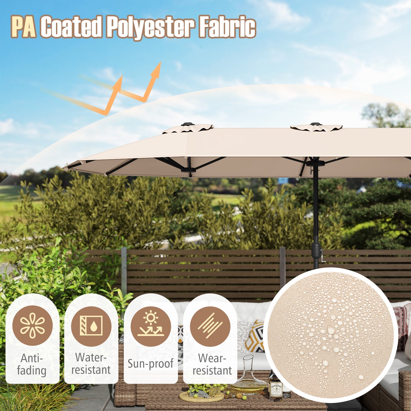 4 M Double-sided Patio Umbrella, Extra Large Twin Table Umbrella w/Crank Handle