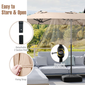 4 M Double-sided Patio Umbrella, Extra Large Twin Table Umbrella w/Crank Handle