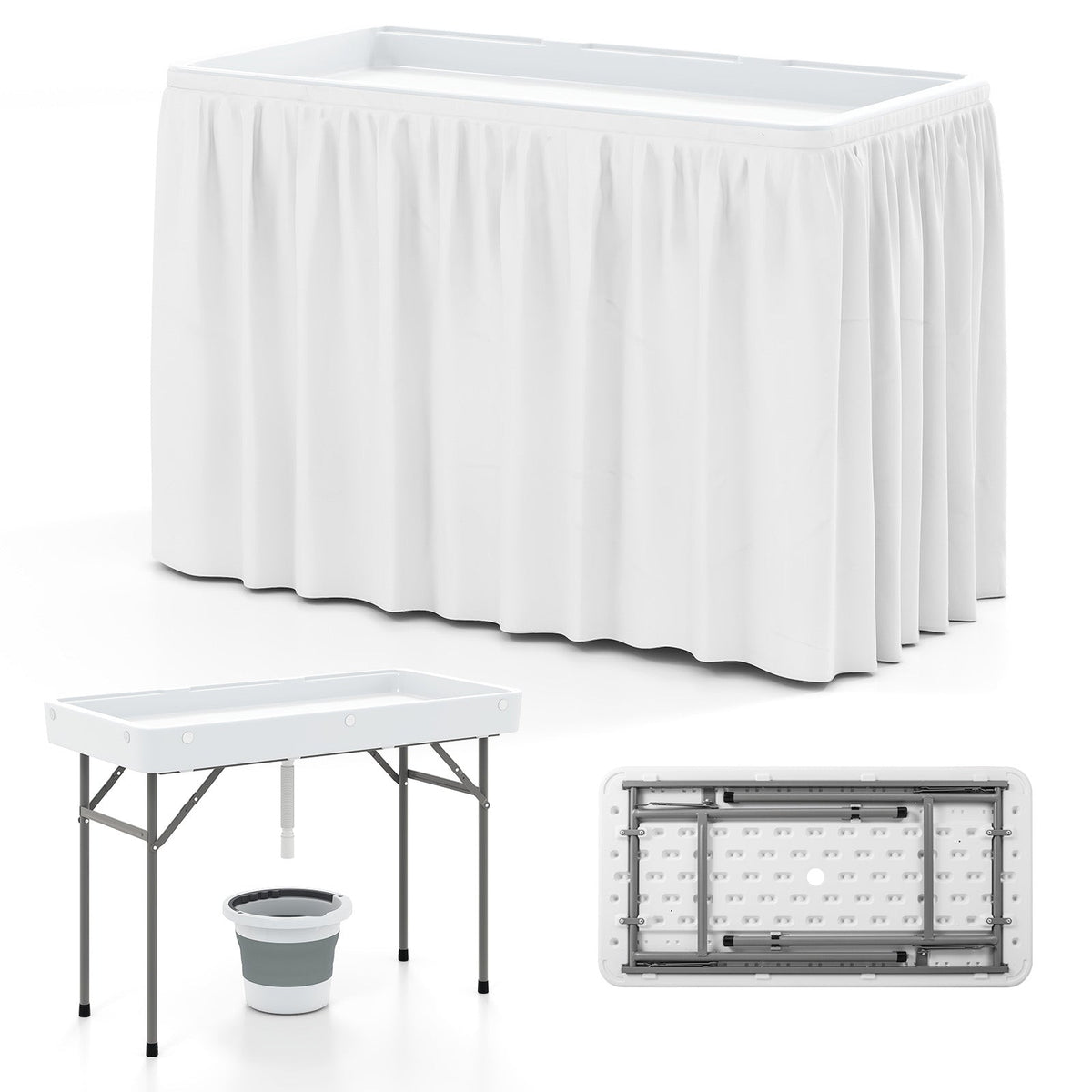 4 FT Folding Ice Table, Portable Outdoor Cooler Table with Drain
