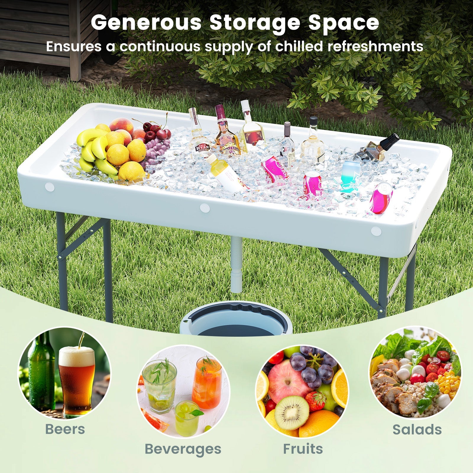 4 FT Folding Ice Table, Portable Outdoor Cooler Table with Drain