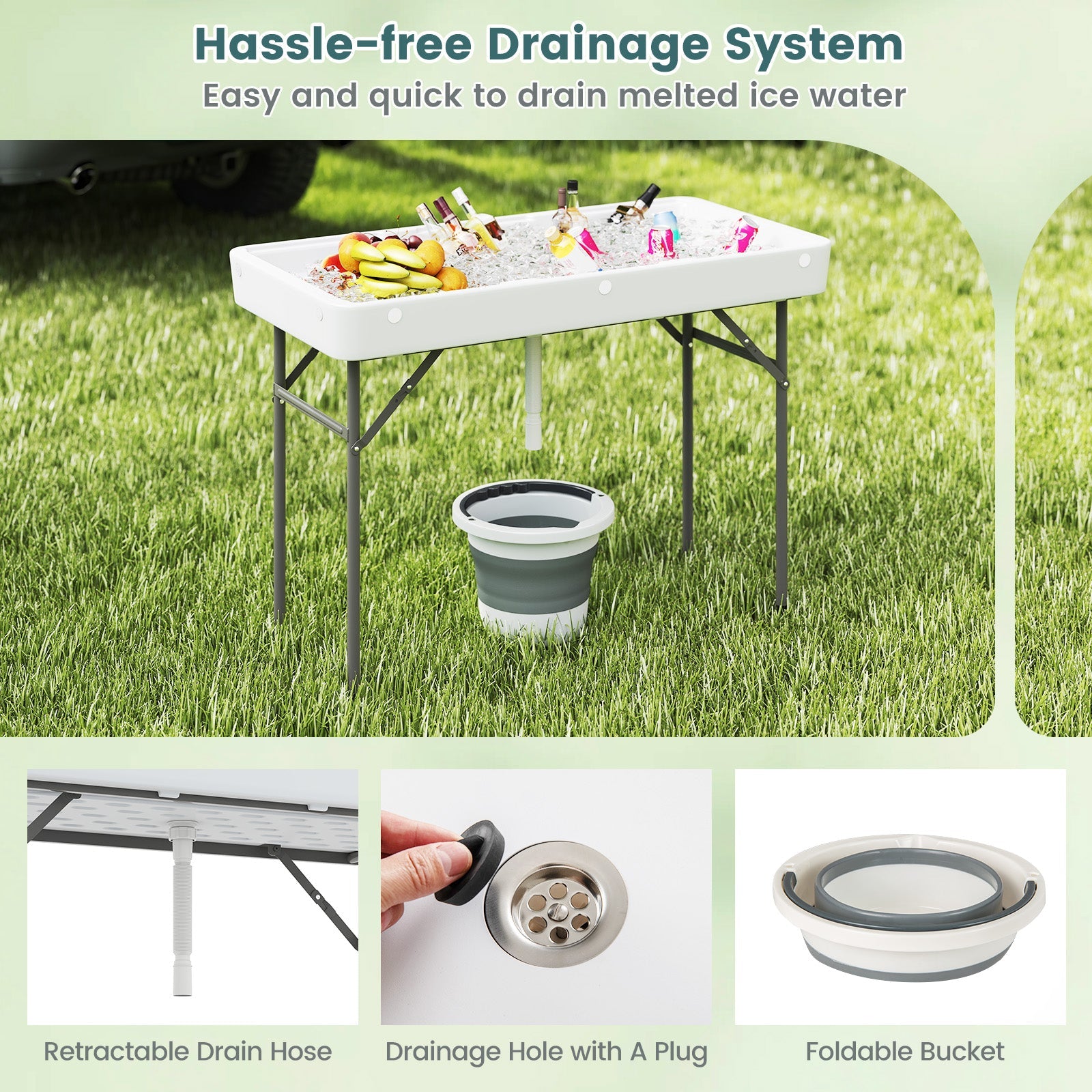 4 FT Folding Ice Table, Portable Outdoor Cooler Table with Drain