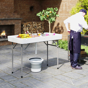 4 FT Folding Ice Table, Portable Outdoor Cooler Table with Drain