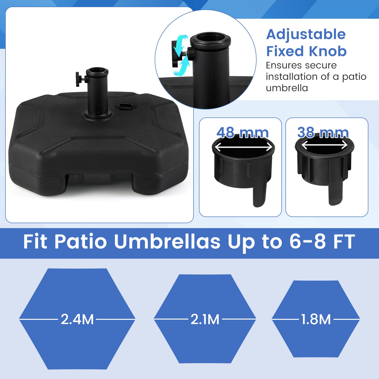 44 cm Fillable Umbrella Base with Handle for 38 mm and 48 mm Umbrella Poles