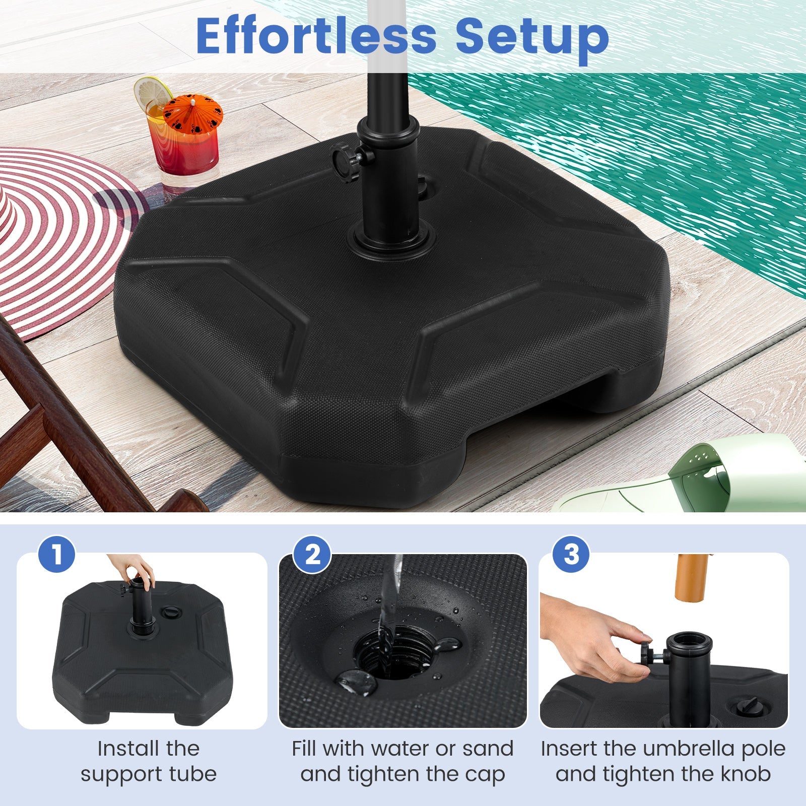 44 cm Fillable Umbrella Base with Handle for 38 mm and 48 mm Umbrella Poles