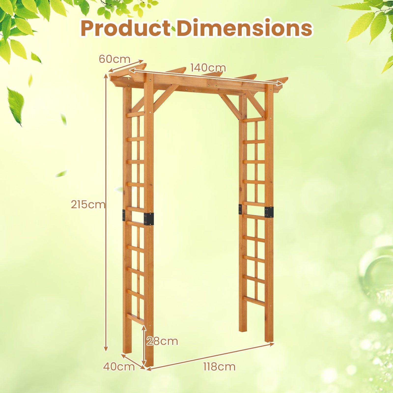 215 cm Garden Arch Wooden Arbor, Outdoor Wood Trellis for Climbing Plants