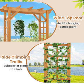 215 cm Garden Arch Wooden Arbor, Outdoor Wood Trellis for Climbing Plants