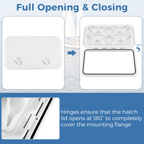 60.5 x 35.5 cm (L x W) Boat Hatch, Marine Deck Access Hatch w/ 180°Lid Hinge & Non-Slip Surface