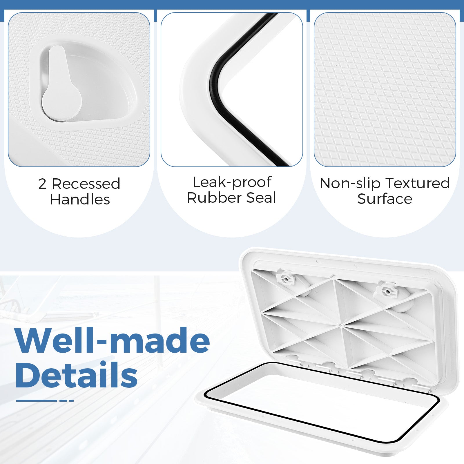 60.5 x 35.5 cm (L x W) Boat Hatch, Marine Deck Access Hatch w/ 180°Lid Hinge & Non-Slip Surface
