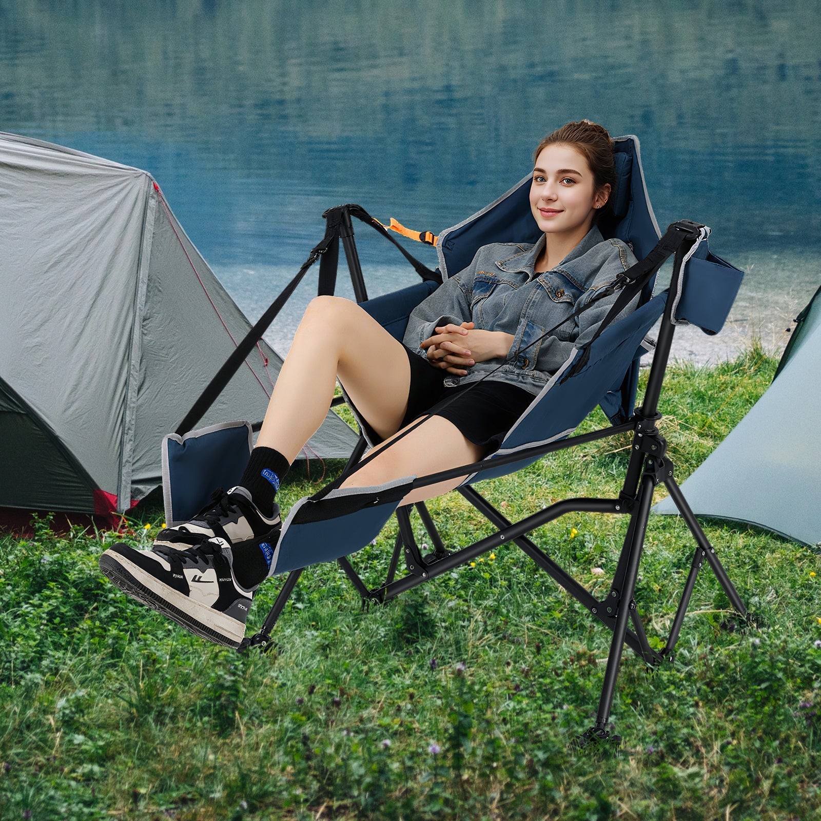 Oversized Hammock Camping Chair with Footrest, Foldable Swing Chair for Adults