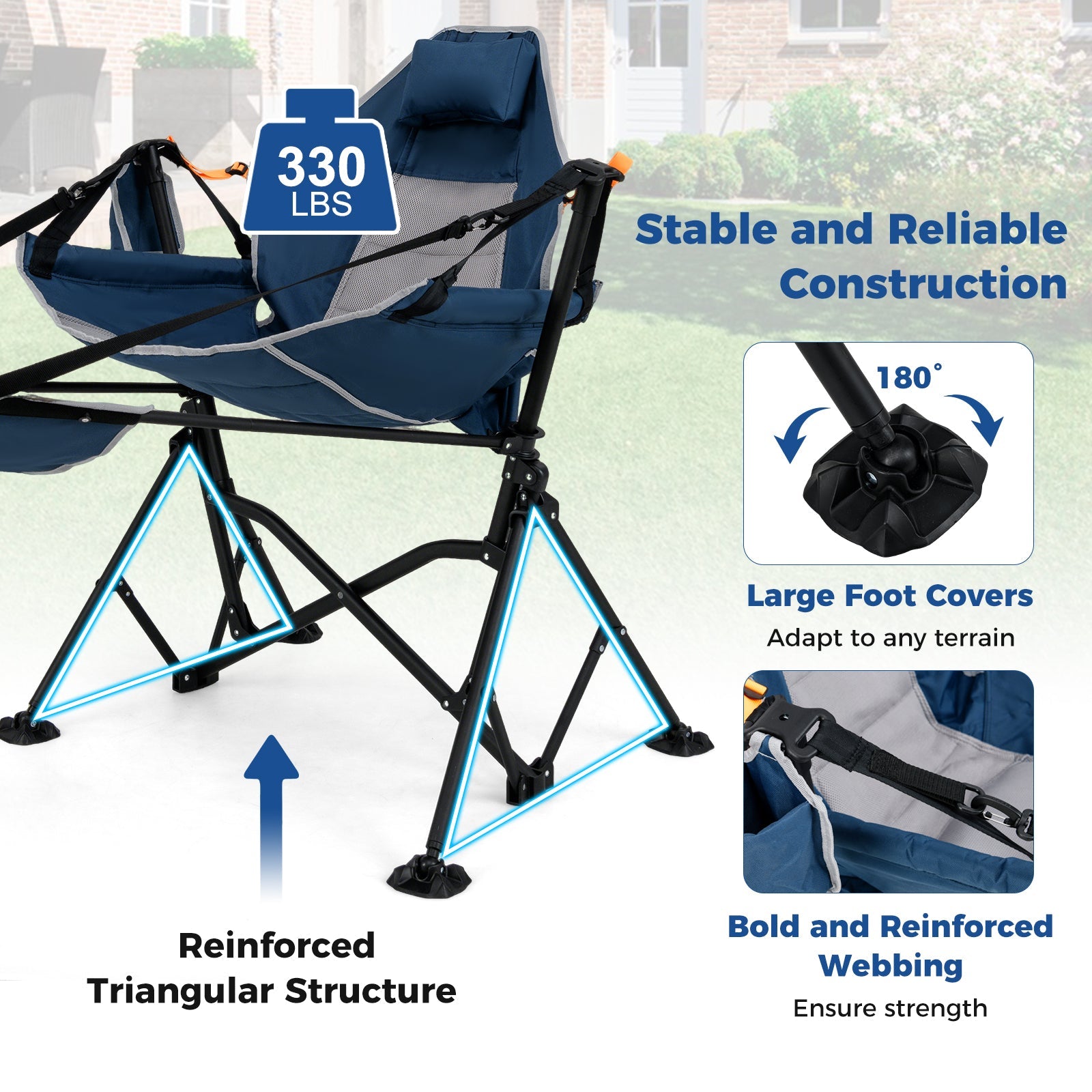 Oversized Hammock Camping Chair with Footrest, Foldable Swing Chair for Adults