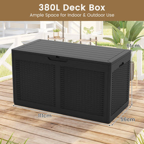 380L Resin Deck Box, Outdoor Waterproof Storage Bench