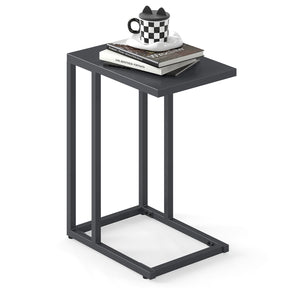 C-Shaped Side Table, Modern Industrial Metal End Table with Adjustable Foot Pads
