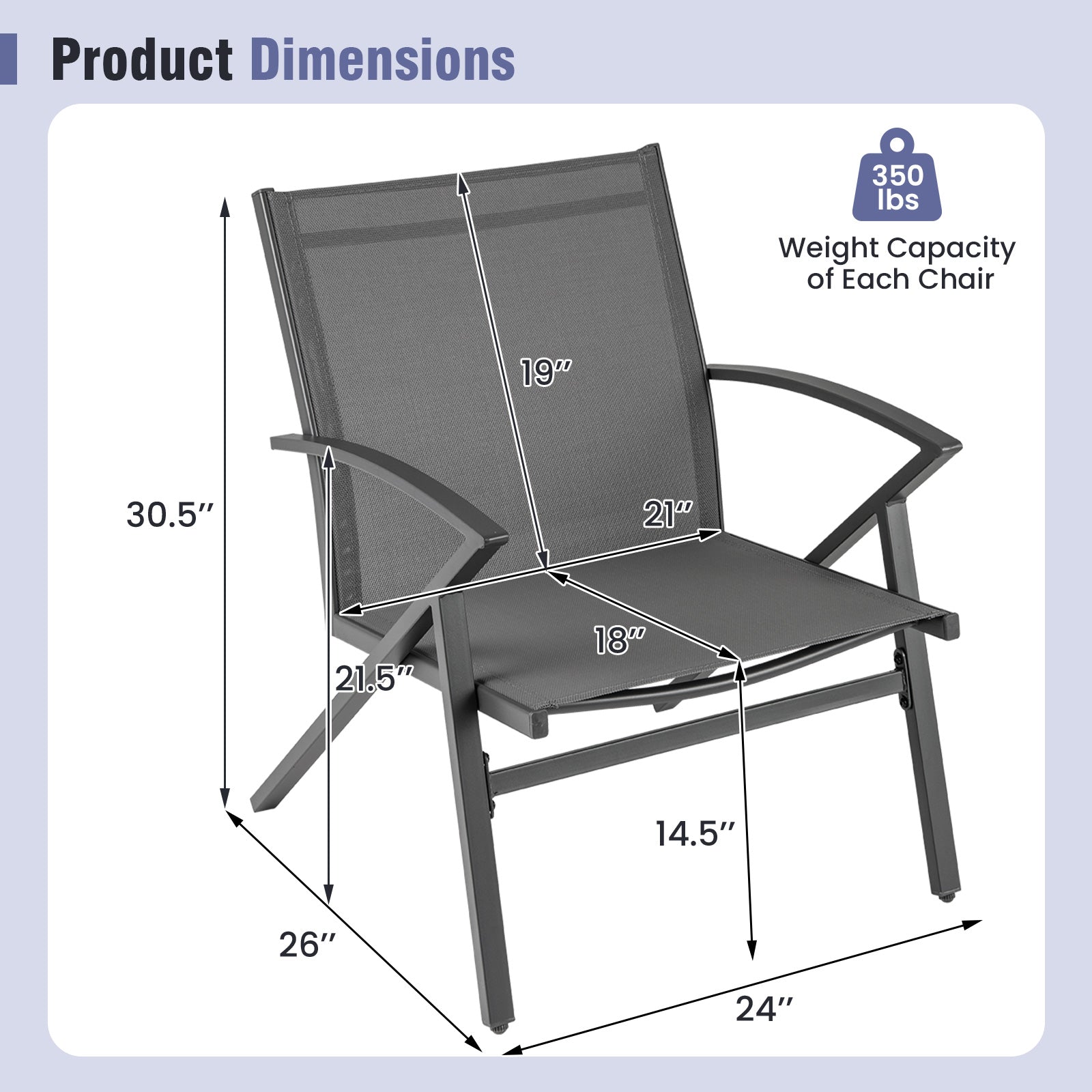Patio Chairs Set of 2, Lawn Chairs with Heavy Duty Metal Frame