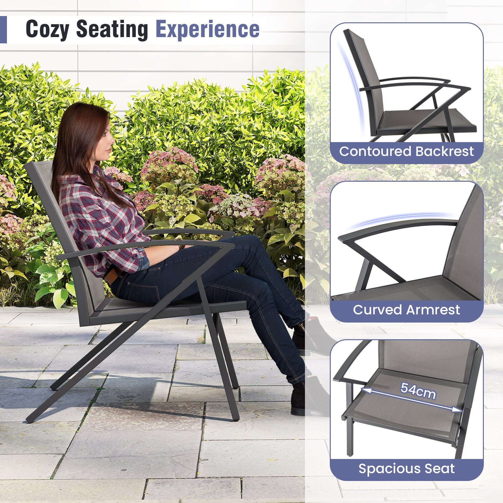 Patio Chairs Set of 2, Lawn Chairs with Heavy Duty Metal Frame