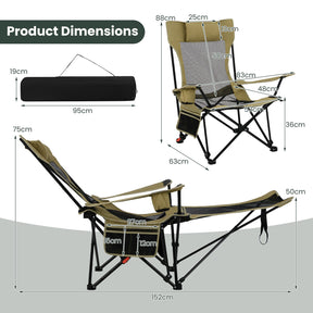 2 in 1 Folding Camping Lounge Chair with Detachable Footrest for Fishing Picnics