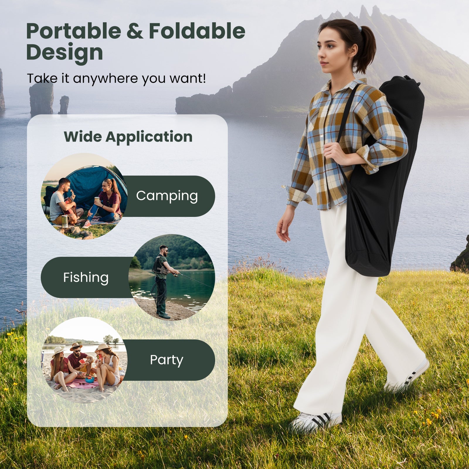 2 in 1 Folding Camping Lounge Chair with Detachable Footrest for Fishing Picnics