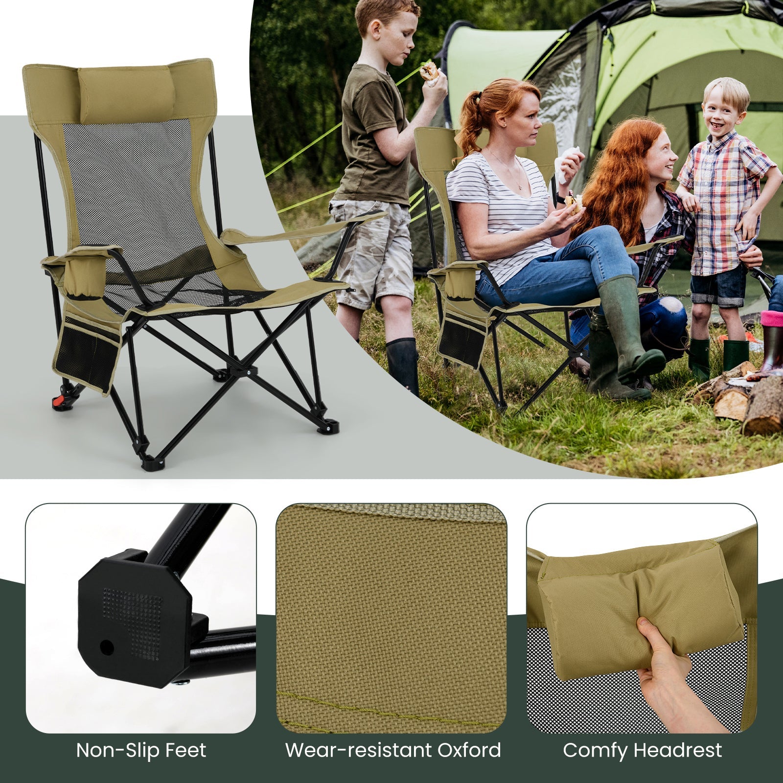 2 in 1 Folding Camping Lounge Chair with Detachable Footrest for Fishing Picnics