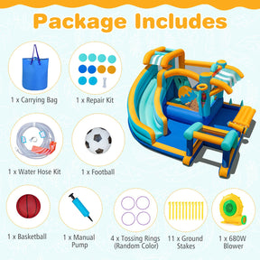 Inflatable Water Park with Market Stand, Water Slide with Climbing Wall for Birthday Party