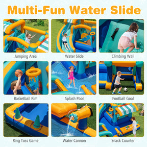 Inflatable Water Park with Market Stand, Water Slide with Climbing Wall for Birthday Party