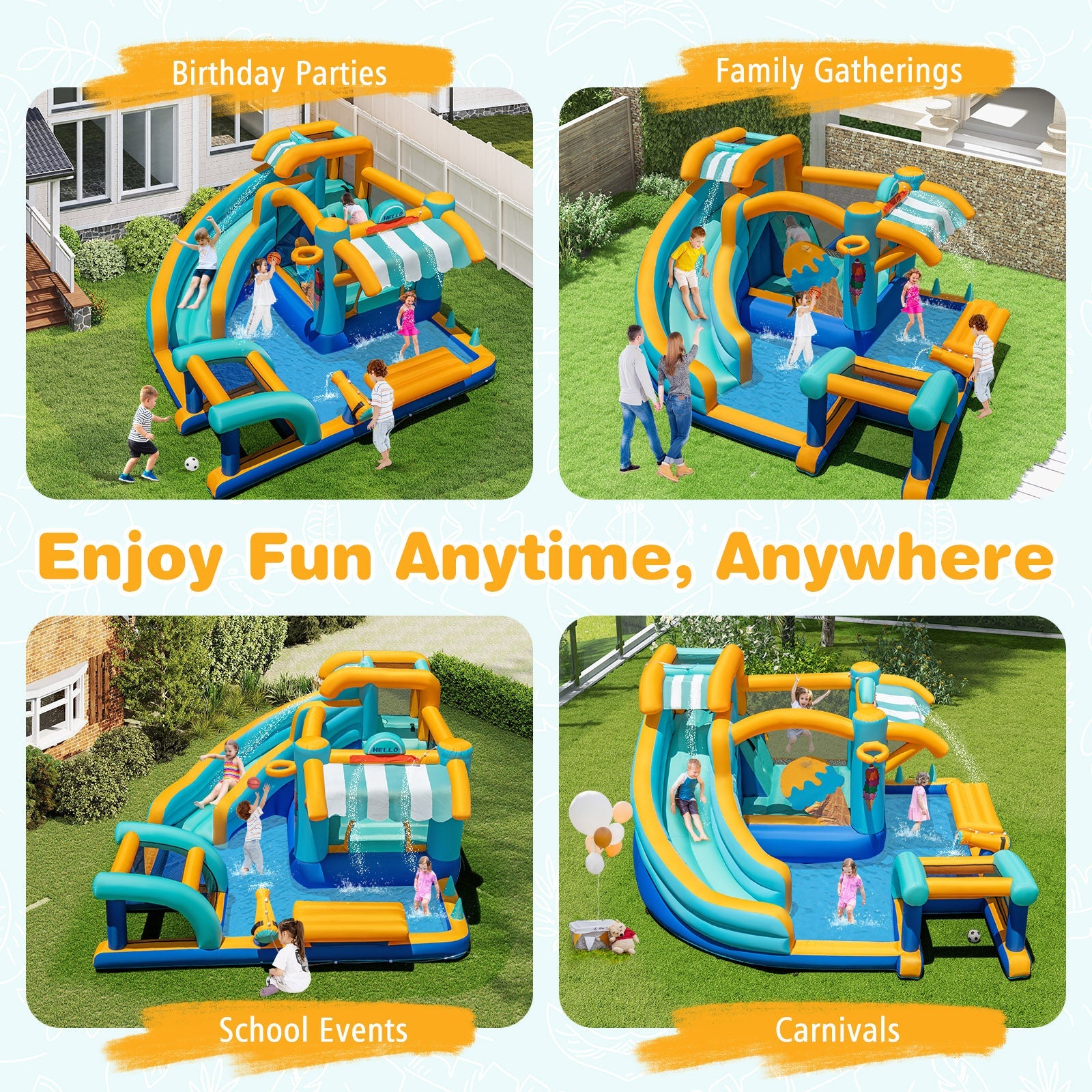 Inflatable Water Park with Market Stand, Water Slide with Climbing Wall for Birthday Party