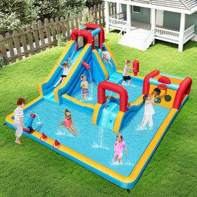 Inflatable Water Park, Water Slide with Climbing Wall Jumping House for Birthday Party