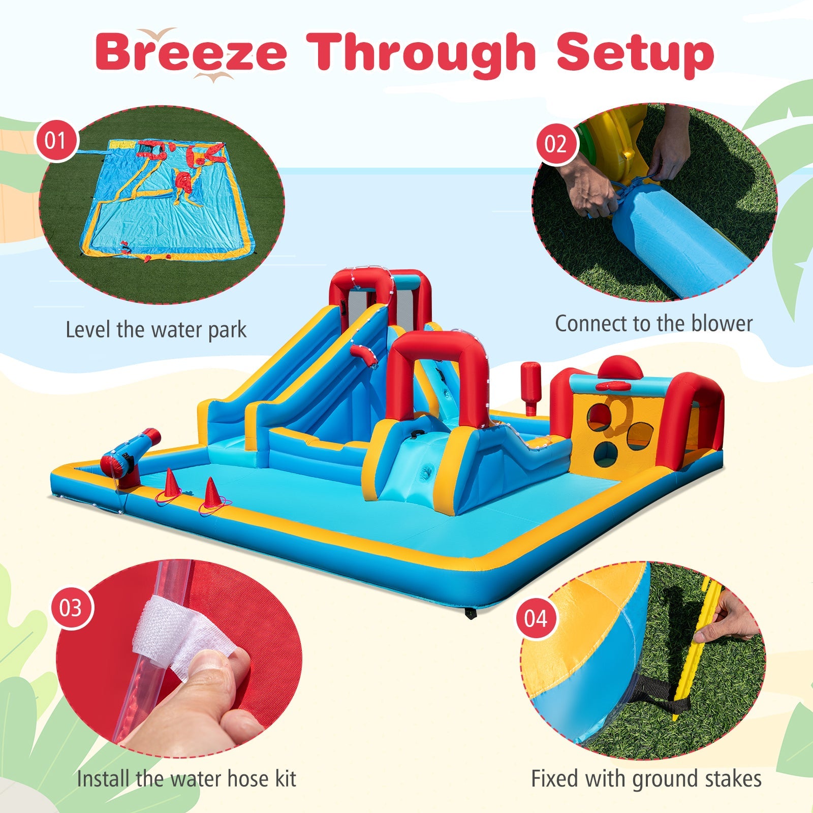 Inflatable Water Park, Water Slide with Climbing Wall Jumping House for Birthday Party