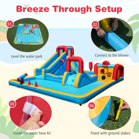 Inflatable Water Park, Water Slide with Climbing Wall Jumping House for Birthday Party
