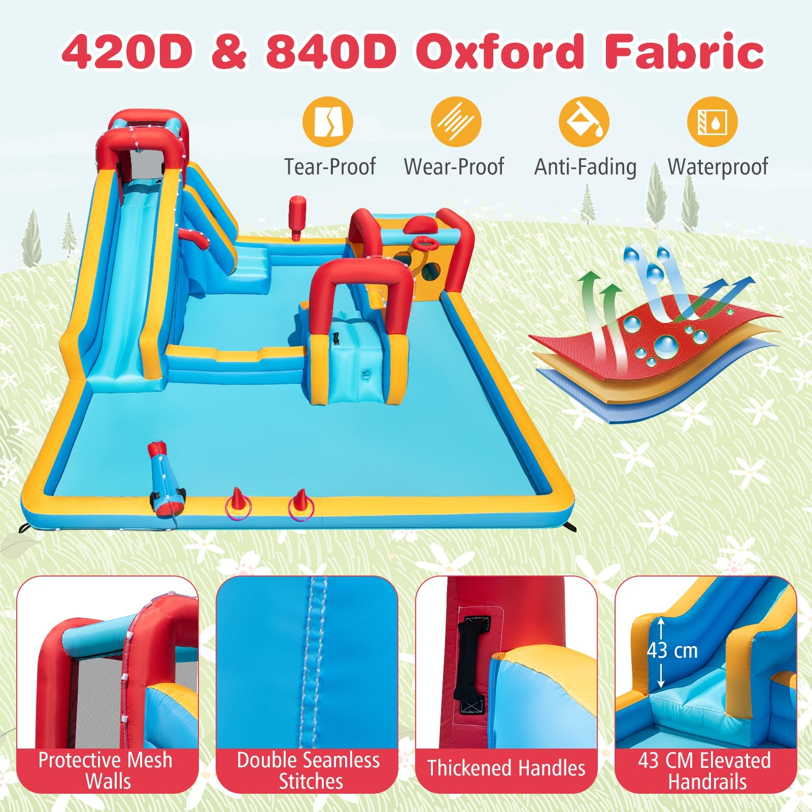 Inflatable Water Park, Water Slide with Climbing Wall Jumping House for Birthday Party