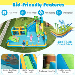 Inflatable Water Slide, Tropical Theme Dual Slide Aqua Park with Splash Pool