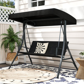 3-Person Porch Swing with Stand, Outdoor Canopy Swing w/ Rattan Seat Back