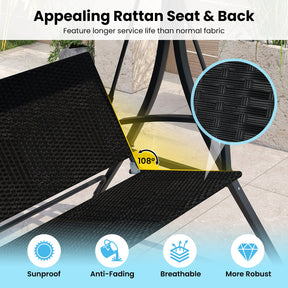 3-Person Porch Swing with Stand, Outdoor Canopy Swing w/ Rattan Seat Back