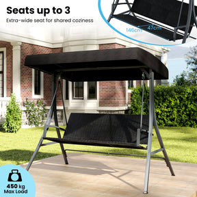3-Person Porch Swing with Stand, Outdoor Canopy Swing w/ Rattan Seat Back