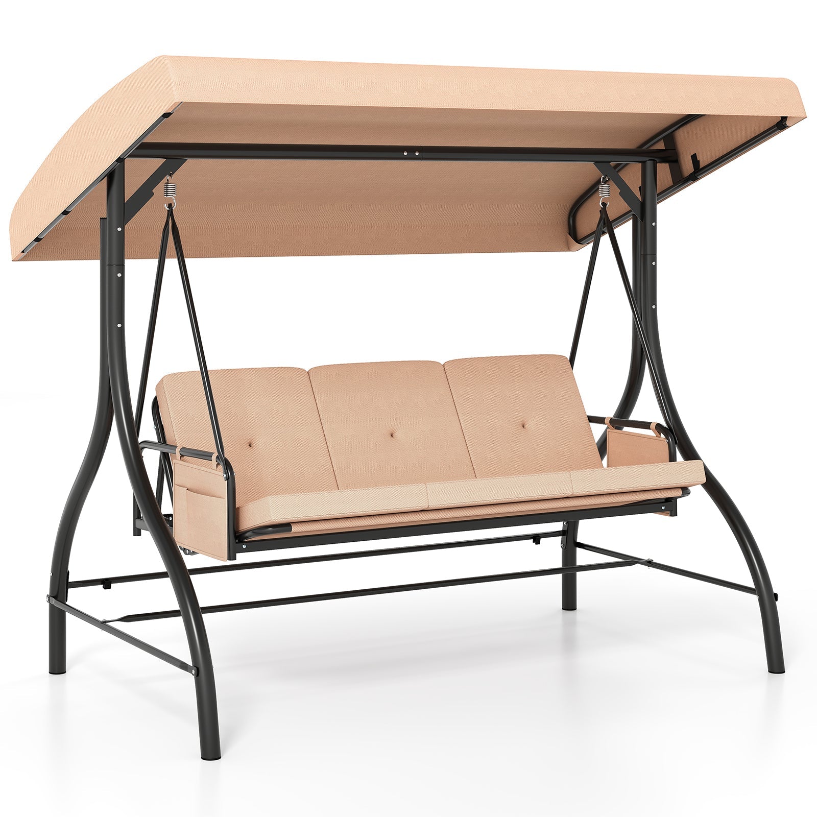 3-Seat Patio Swing with Canopy, 2-in-1 Convertible Glider Bed
