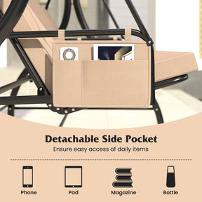 3-Seat Patio Swing with Canopy, 2-in-1 Convertible Glider Bed