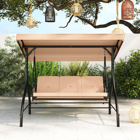3-Seat Patio Swing with Canopy, 2-in-1 Convertible Glider Bed