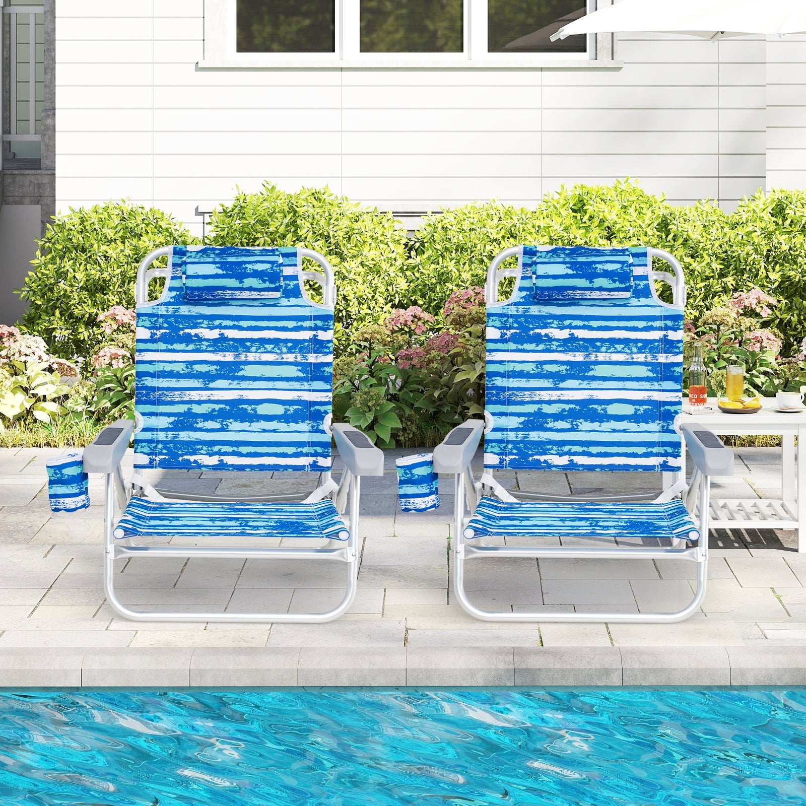 2 Pack Folding Beach Chair, Lightweight Lay Flat Lounge Chair