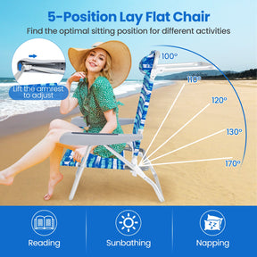 2 Pack Folding Beach Chair, Lightweight Lay Flat Lounge Chair