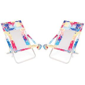 Folding Low Beach Chair, Set of 2, Patio Sling Chairs w/ Padded Head Pillow