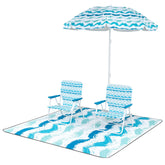 4 Pieces Beach Umbrella Set w/ 2 Foldable Chairs & Picnic Blanket