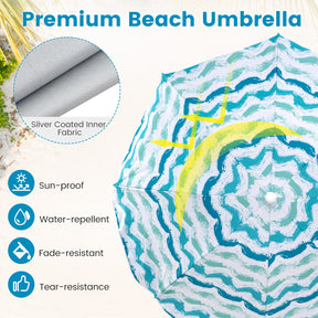 4 Pieces Beach Umbrella Set w/ 2 Foldable Chairs & Picnic Blanket