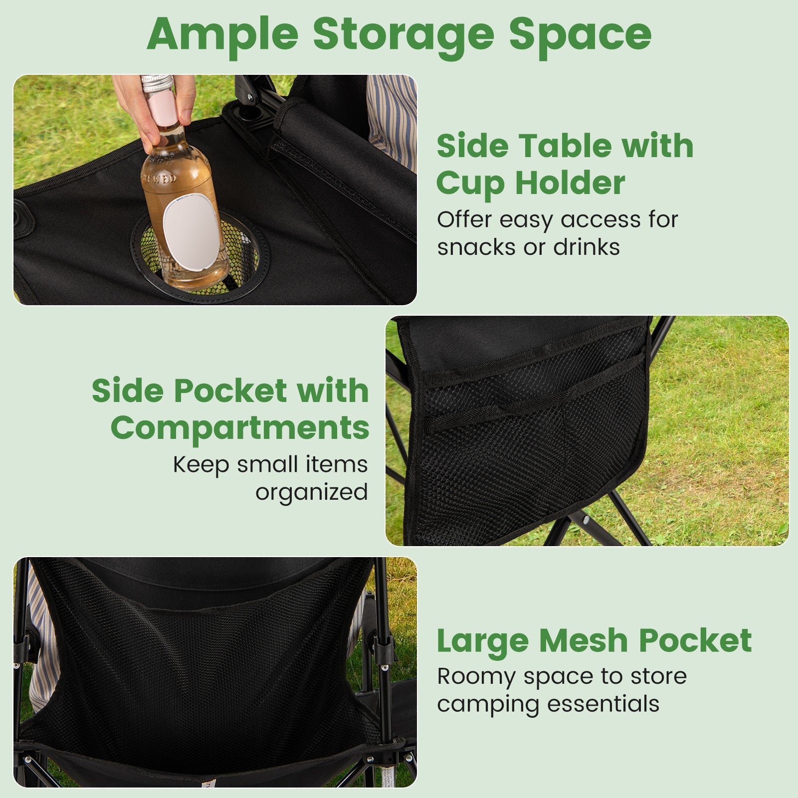 Oversized Camping Chair with Side Table, Folding Heavy-duty Picnic Chair
